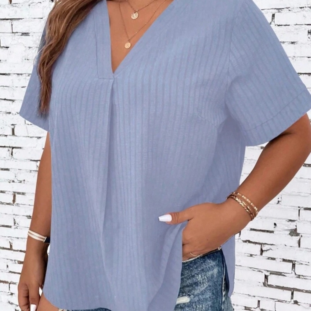 Baby Blue V Neck Blouse